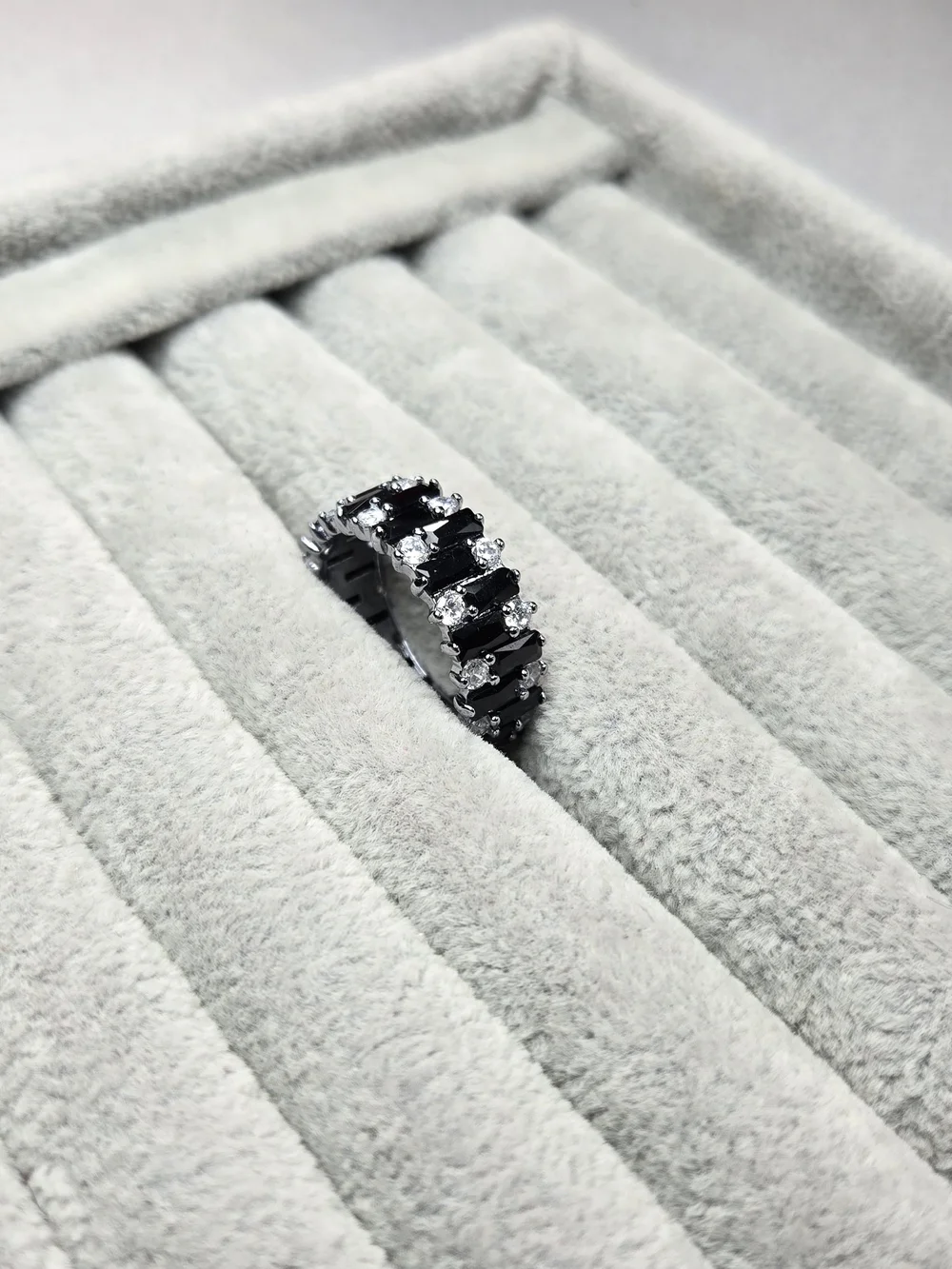 Size 10 Black Onyx and Cubic Zirconia Hematite Plated Bomb Party Ring